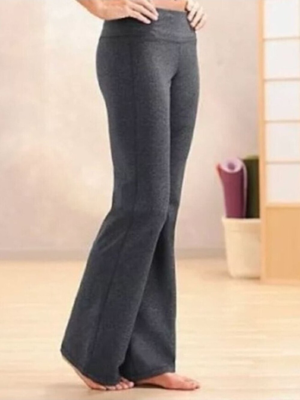 ❤️ ATHLETA FUSION WIDE LEG FLARE YOGA PANTS, HEATHER GRAY, LARGE SHORT